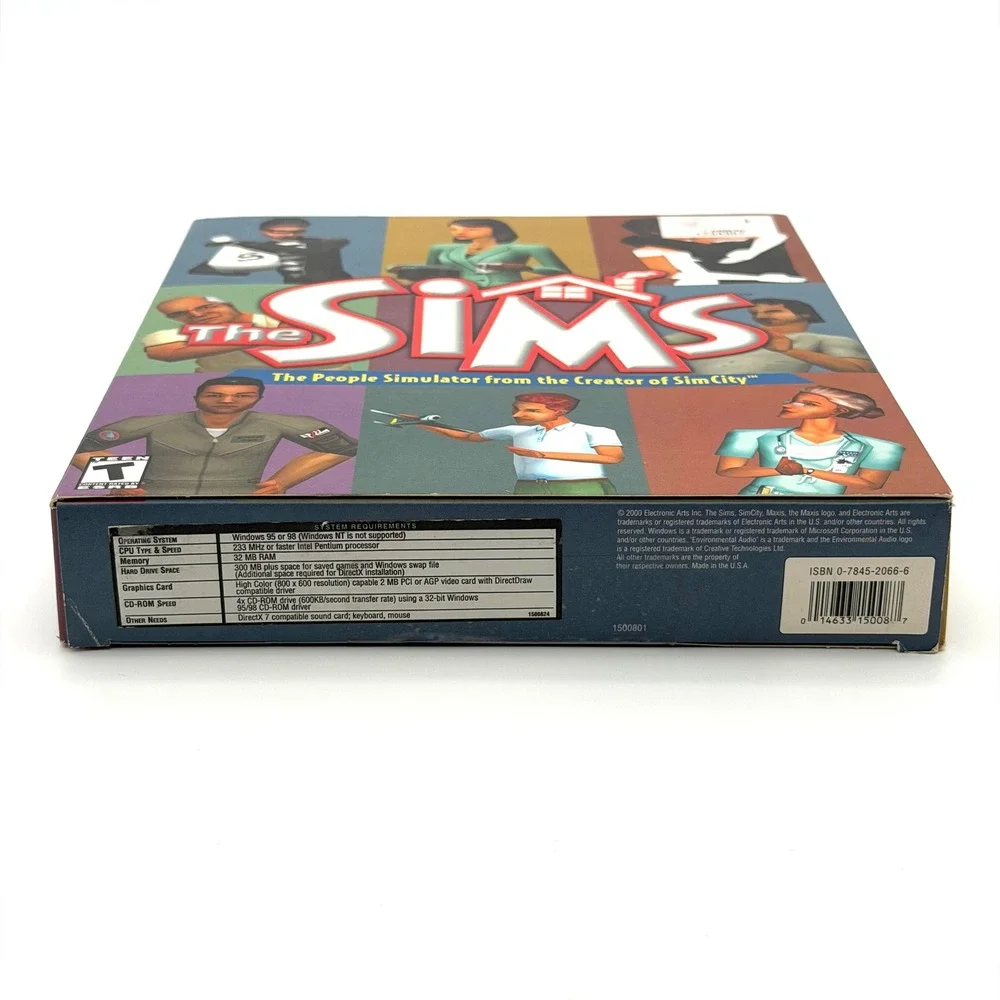 The Sims PC Big Box Game 2000 Maxis EA Complete CIB Manual Reference Card